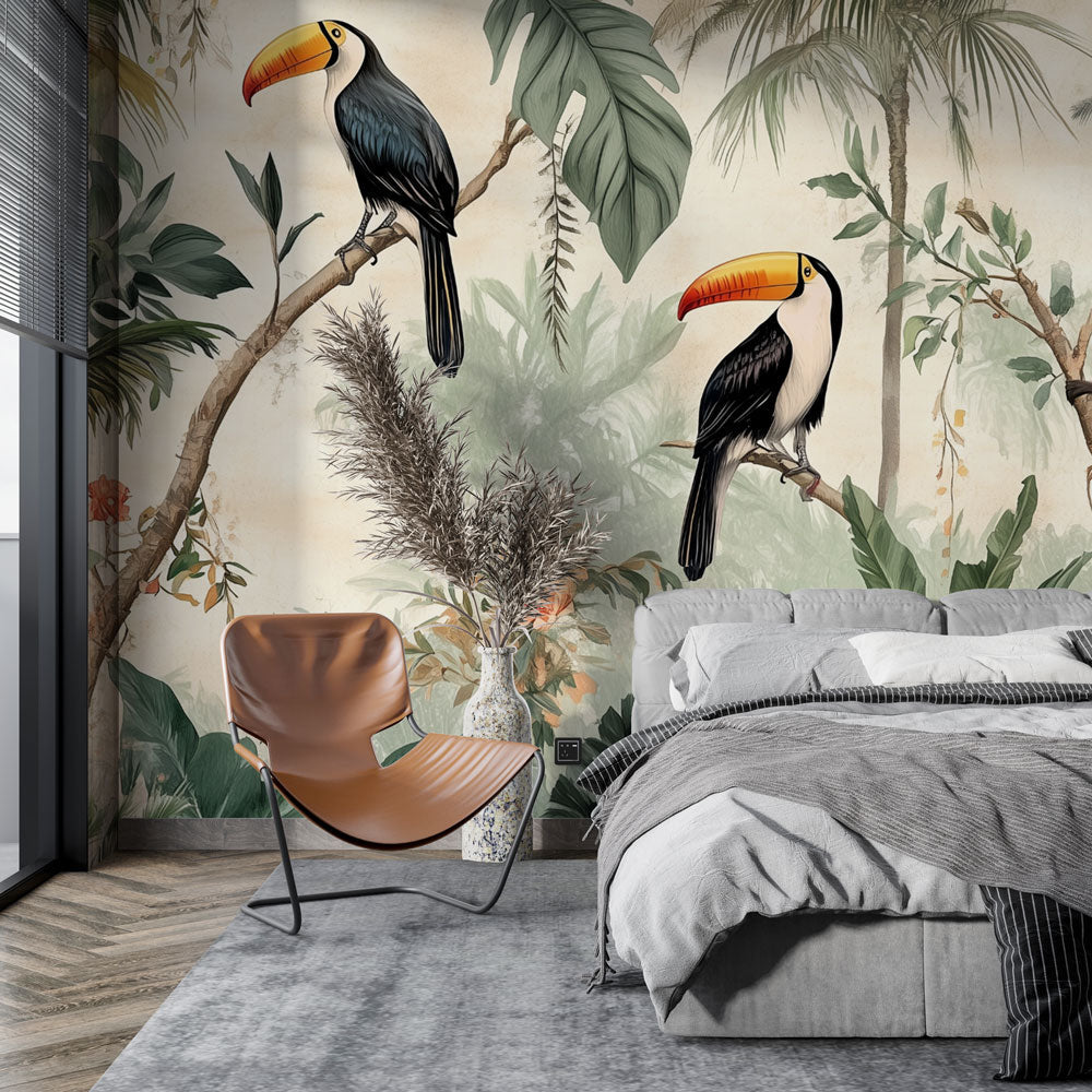 Tropical Wallpaper | Toucan and Monkey Jungle Wall Mural