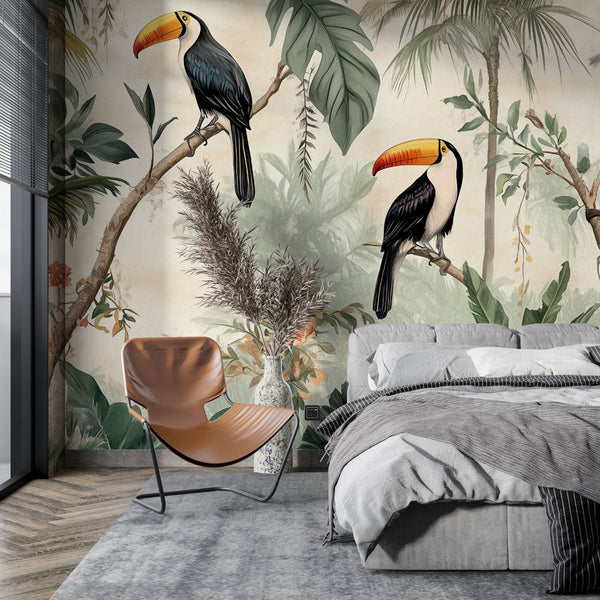 Tropical Wallpaper | Toucan and Monkey Jungle Wall Mural