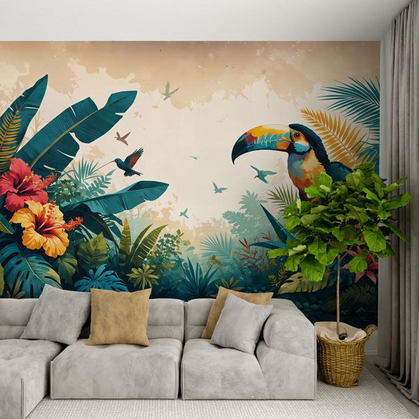 Toucan Wallpaper | Tropical Bird and Lush Foliage Mural