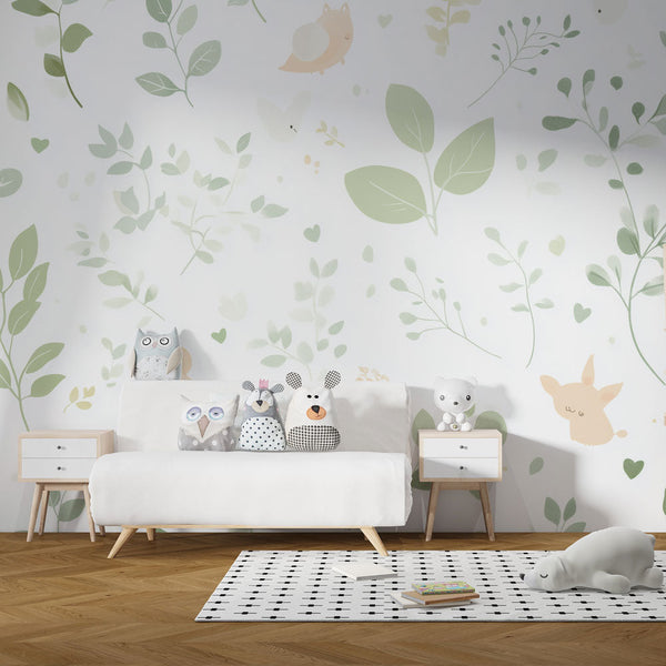 Kids Nature Wallpaper | Animals and Leaves Wall Mural
