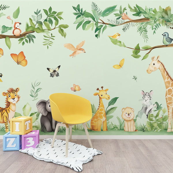 Baby Jungle Wallpaper | Cute Animals Wall Mural