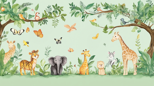 Baby Jungle Wallpaper | Cute Animals Wall Mural