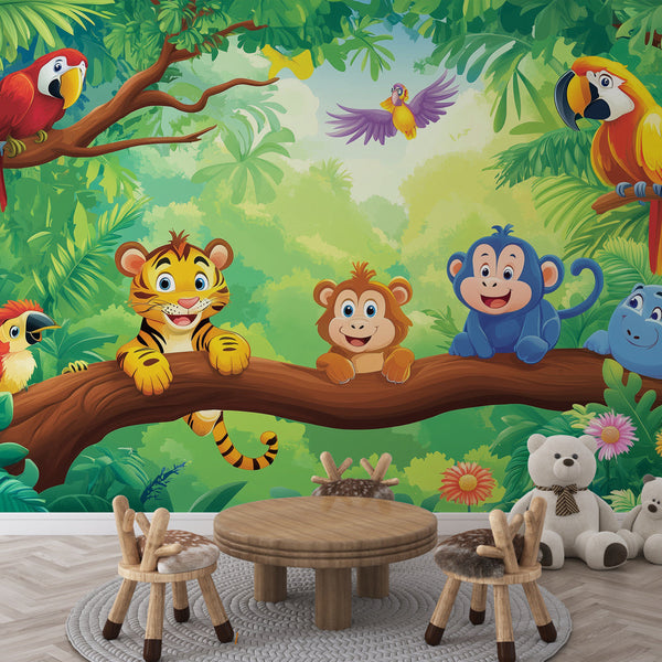 Jungle Wallpaper | Colorful Joyful Animals Wall Mural