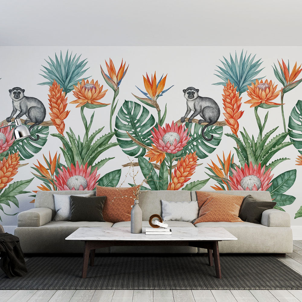 Exotic Jungle Wallpaper | Monkeys and Tropical Flora Mural