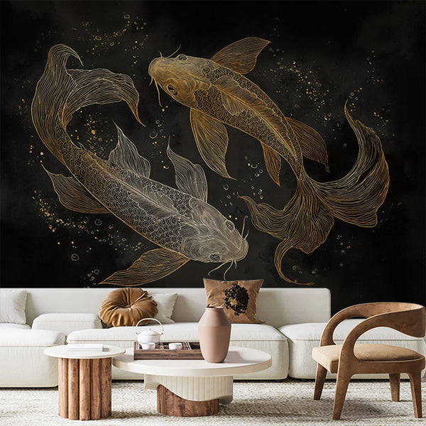 Koi Fish Wallpaper | Golden Carp on Elegant Black Background