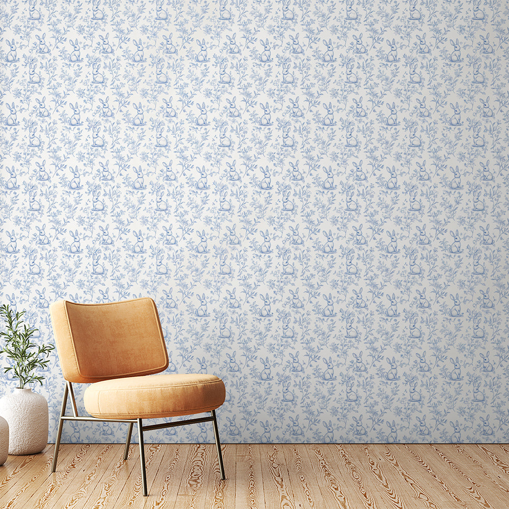 Rabbit Wallpaper | Delicate Blue Bunnies and Foliage