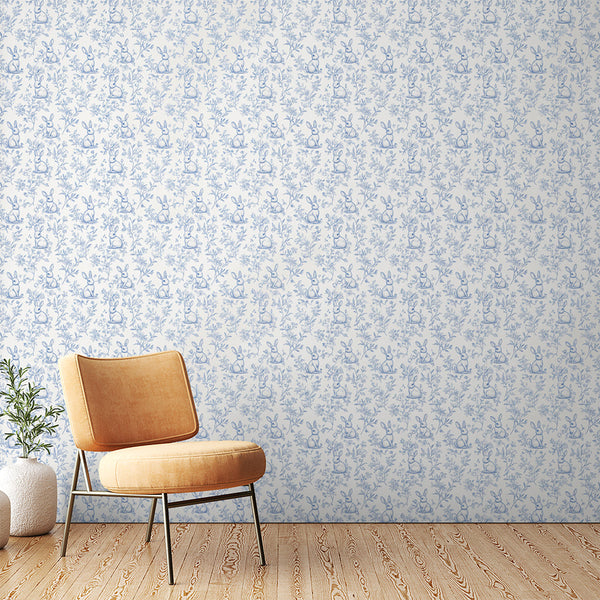 Rabbit Wallpaper | Delicate Blue Bunnies and Foliage
