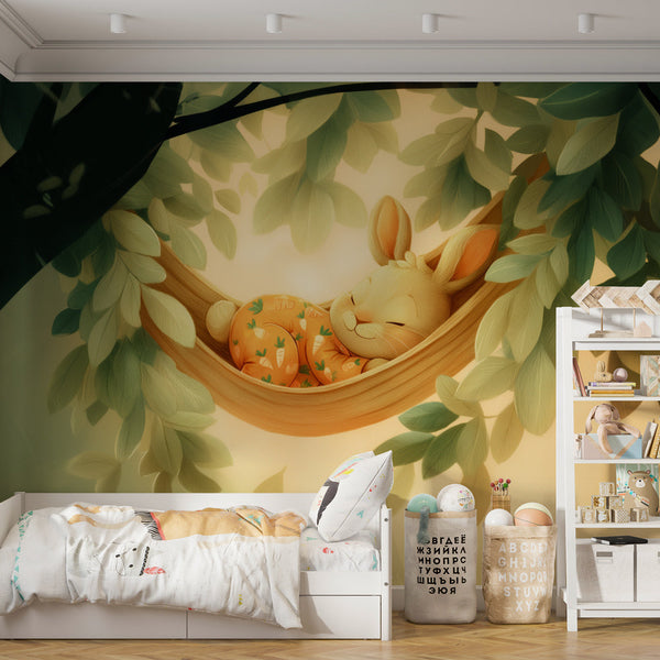 Sleeping Rabbit Wallpaper | Soft Nursery Wall Mural