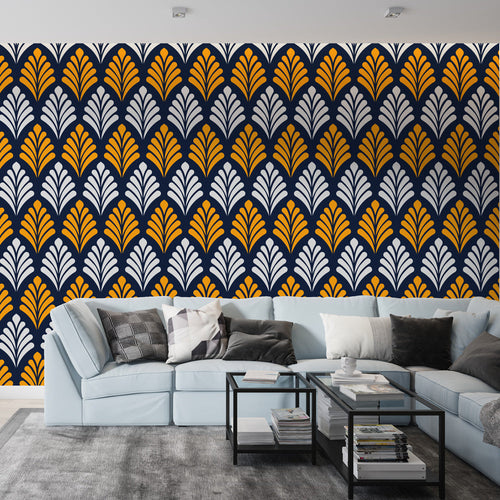 Art deco wallpaper in navy and blue refined design