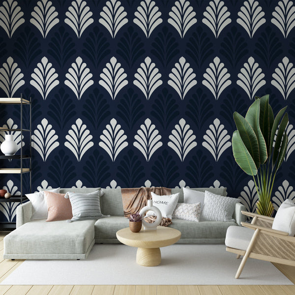 Geometric Wallpaper - Navy & White Geometric Design