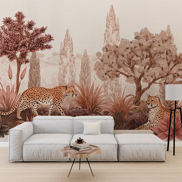 Jungle Wallpaper | Leopard and Foliage Illustration Mural