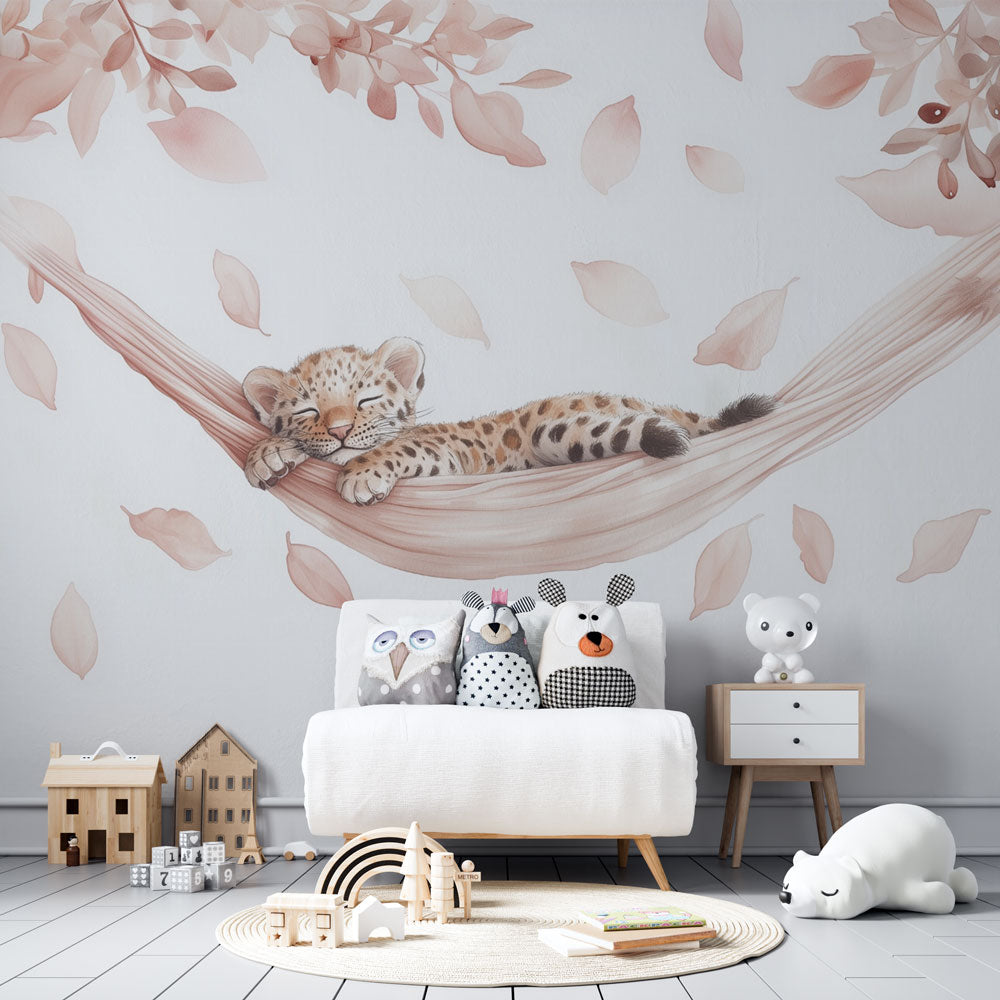 Leopard Wallpaper | Sleeping Cub in Hammock Nursery Wall Mural