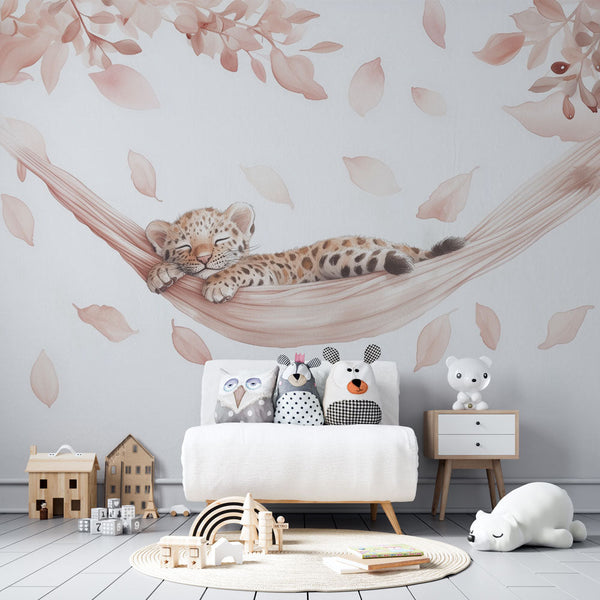 Leopard Wallpaper | Sleeping Cub in Hammock Nursery Wall Mural