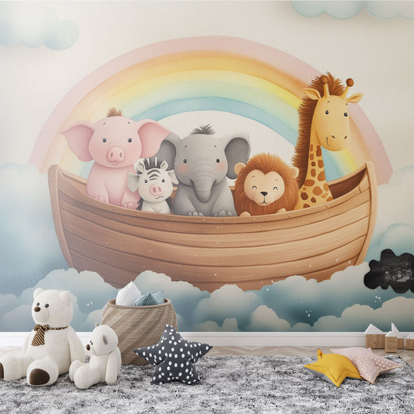 Kids Animals Wallpaper | Rainbow Adventure Wall Mural