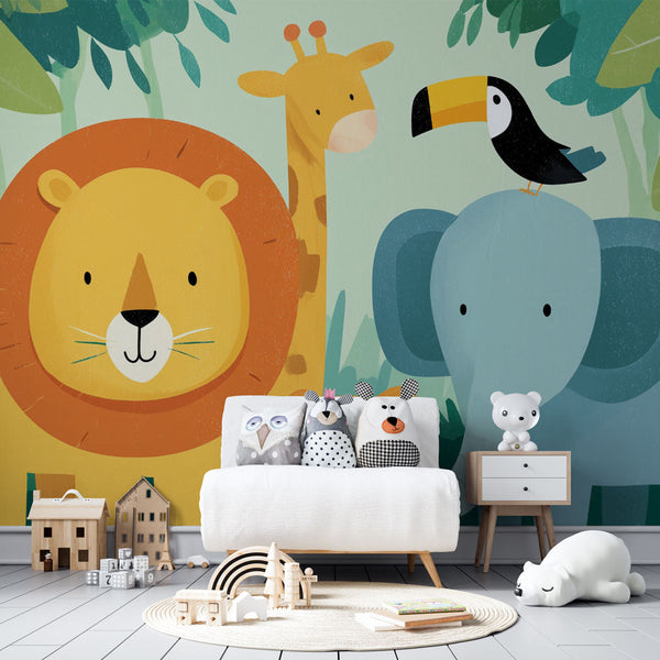 Jungle Animals Wallpaper | Playful Kids' Room Wall Mural