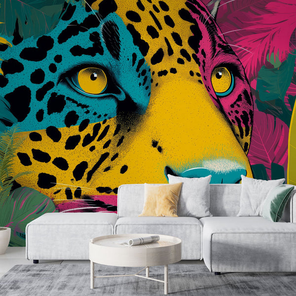 Leopard Wallpaper | Wild Colorful Tropical Art Mural