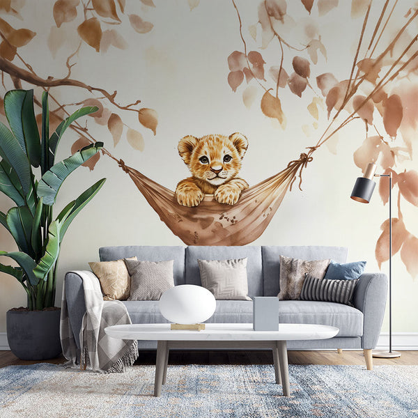 Lion Cub Wallpaper | Cute Artistic Kids Room Wall Mural