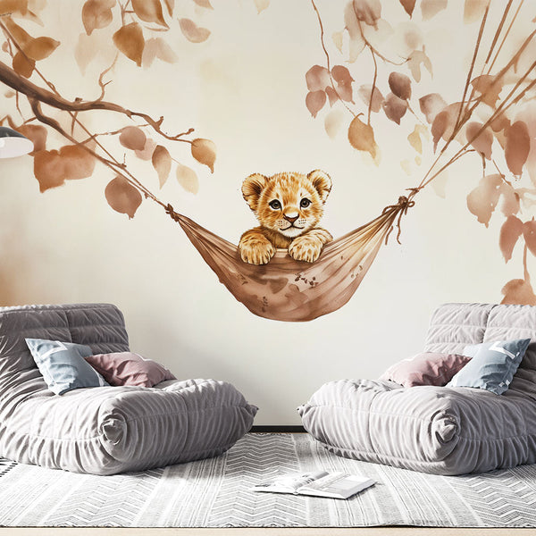 Lion Cub Wallpaper | Baby Lion in a Hammock Wall Mural