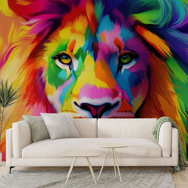 Colorful Lion Wallpaper | Rainbow Art Wall Mural Style