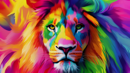 Colorful Lion Wallpaper | Rainbow Art Wall Mural Style