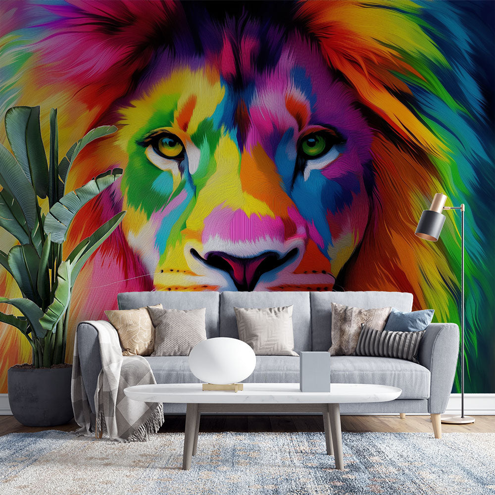 Lion Wallpaper | Colourful Vibrant Art Wall Mural Decor