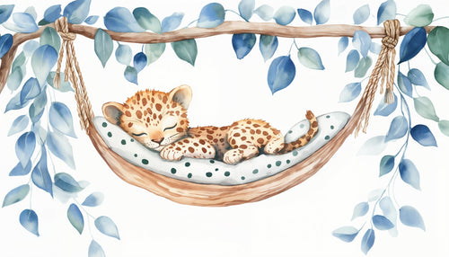 Animal Wallpaper | Sleeping Leopard Blue Foliage Wall Mural