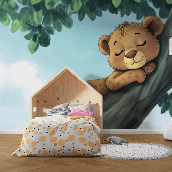 Lion Cub Wallpaper | Cute Calming Illustration Wall Mural