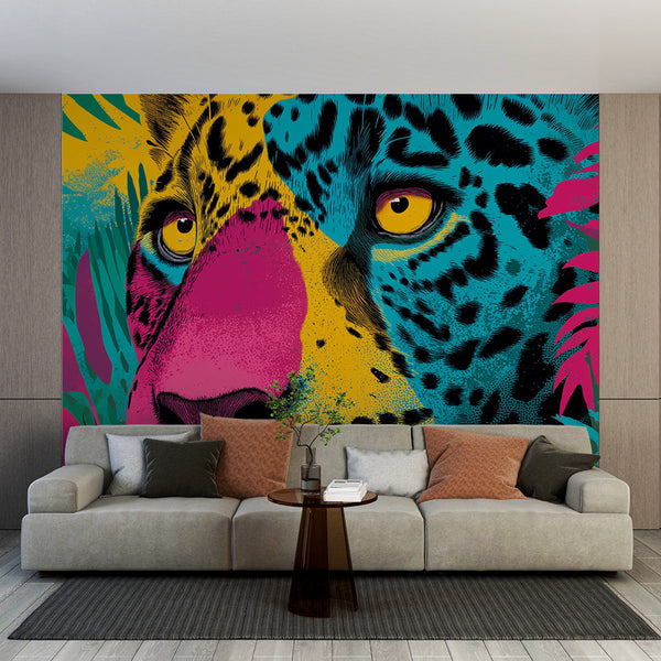 Tropical Leopard Wallpaper | Vivid Exotic Color Mural