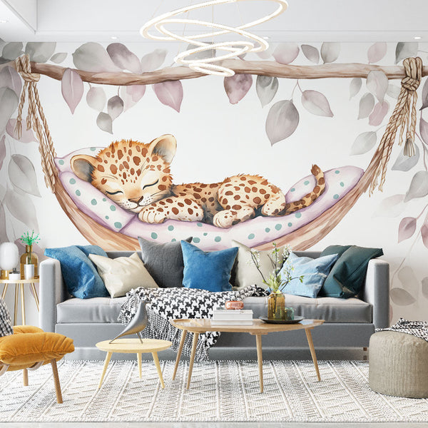Jungle Wallpaper | Adorable Sleeping Leopard Wall Mural