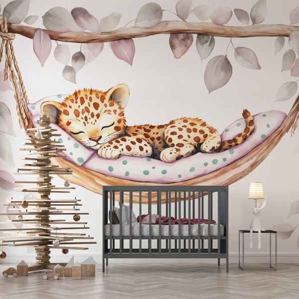 Animal Wallpaper | Baby Cheetah in a Hammock Wall Mural