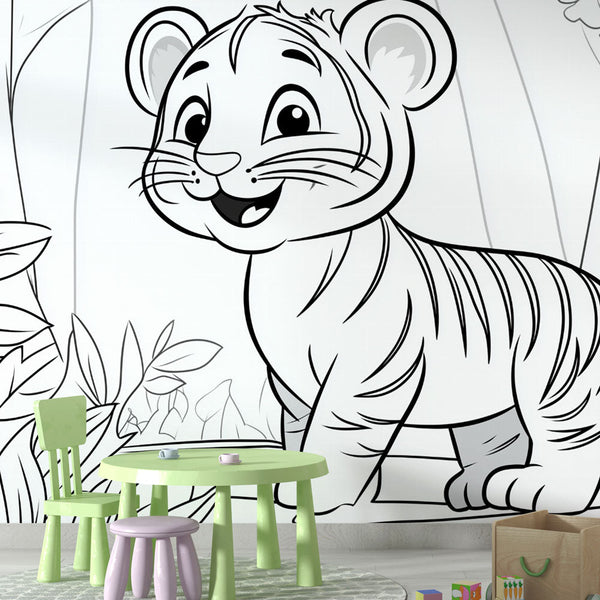 Tiger Colouring Wallpaper | Jungle Adventure Wall Mural