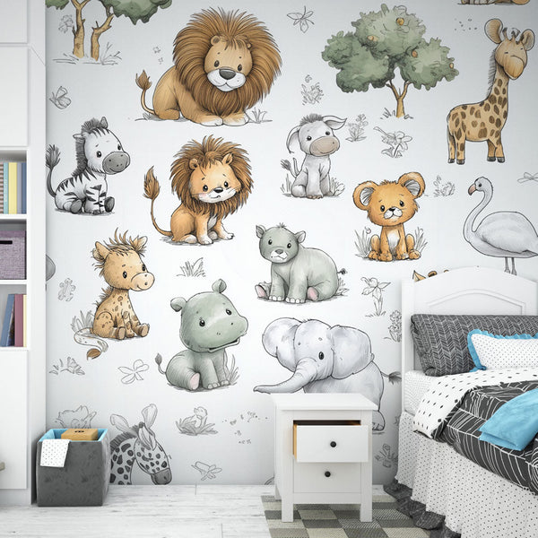 Safari Animals Wallpaper | Cute Nursery Wall Mural