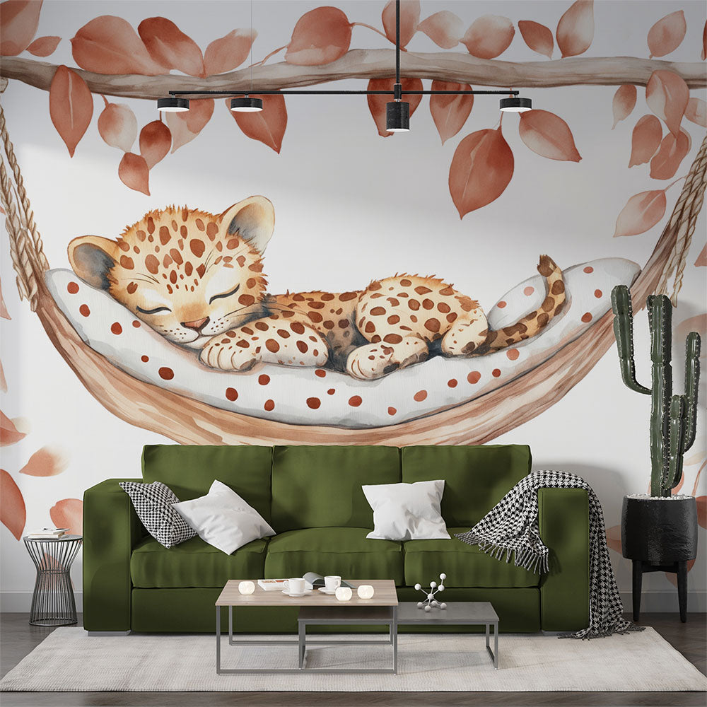 Sleeping Leopard Wallpaper | Autumn Kids Room Wall Mural