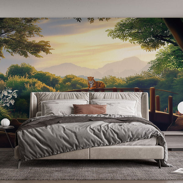 Nature wallpaper | Tiger on Wooden Bridge