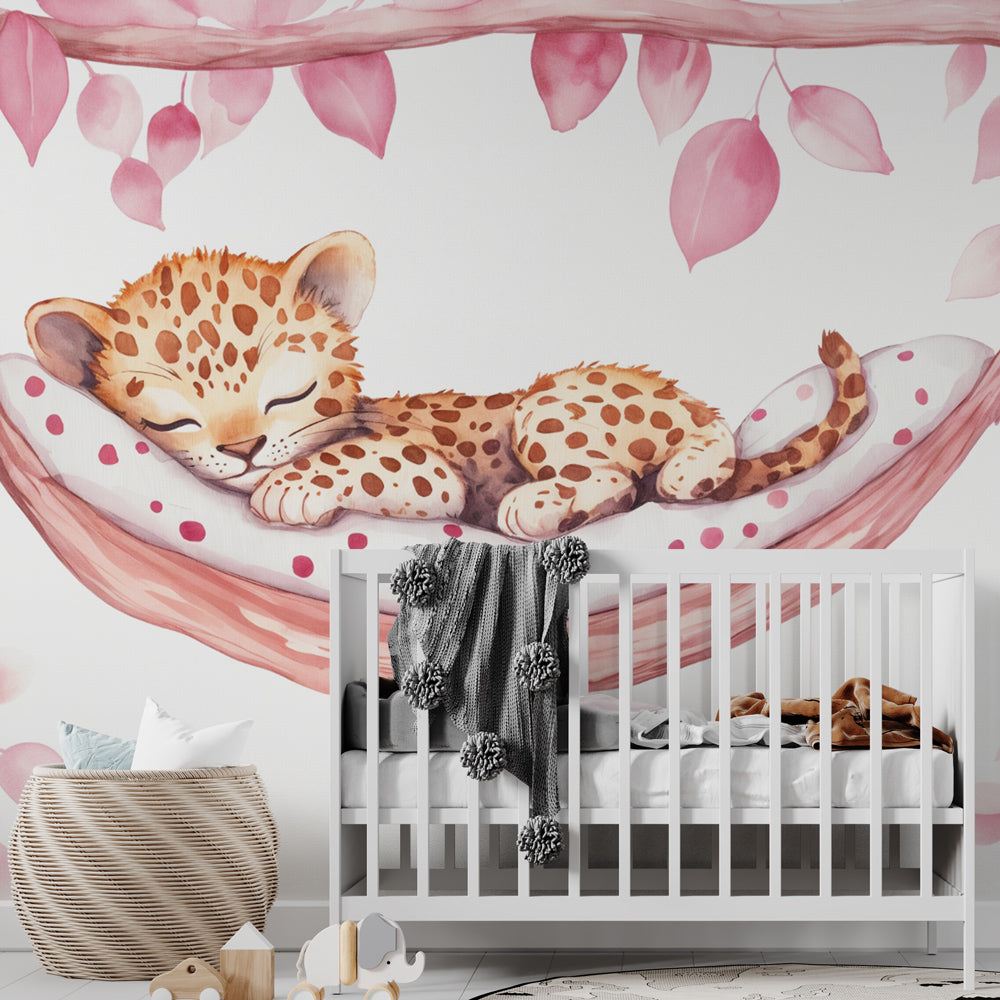 Baby Leopard Wallpaper | Pink Serenity Nursery Wall Mural