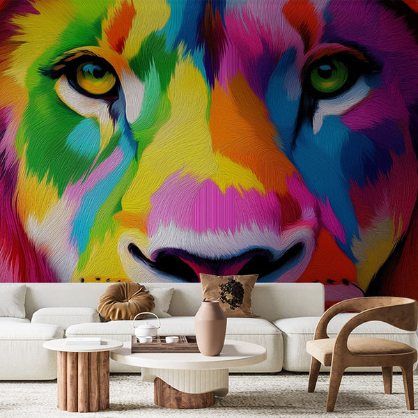 Multicolour Lion Wallpaper | Artistic Vibrant Wall Mural