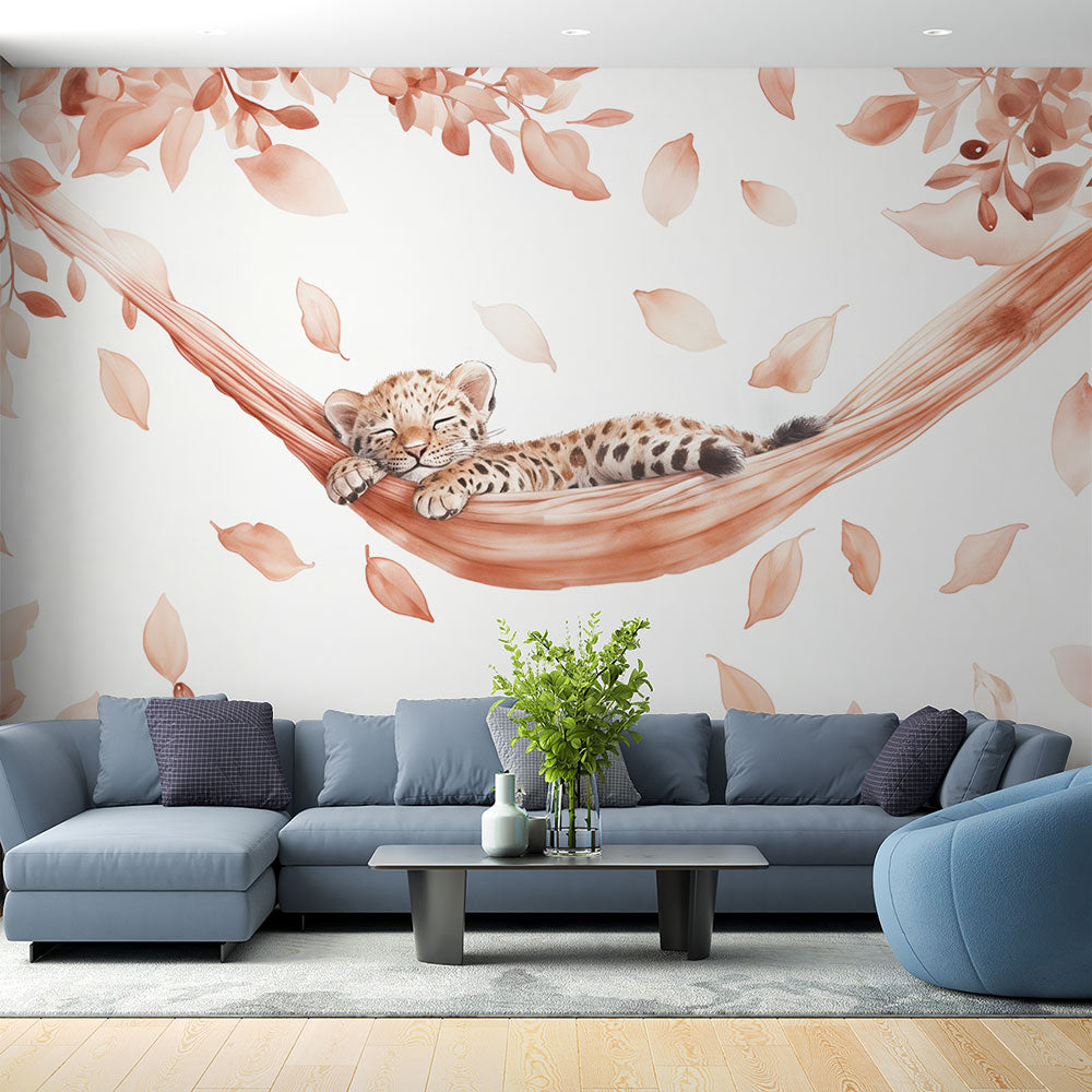 Baby Leopard Wallpaper | Soft Apricot Wall Mural