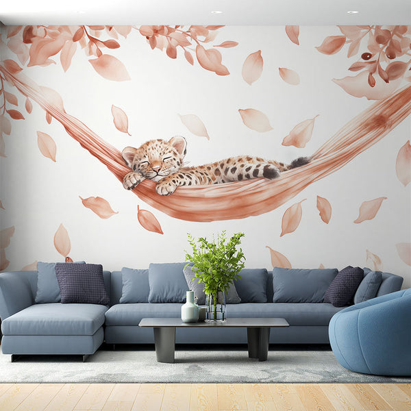 Baby Leopard Wallpaper | Soft Apricot Wall Mural