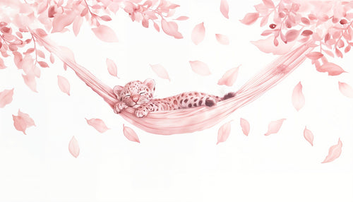 Baby Jungle Wallpaper | Pink Leopard in a Hammock