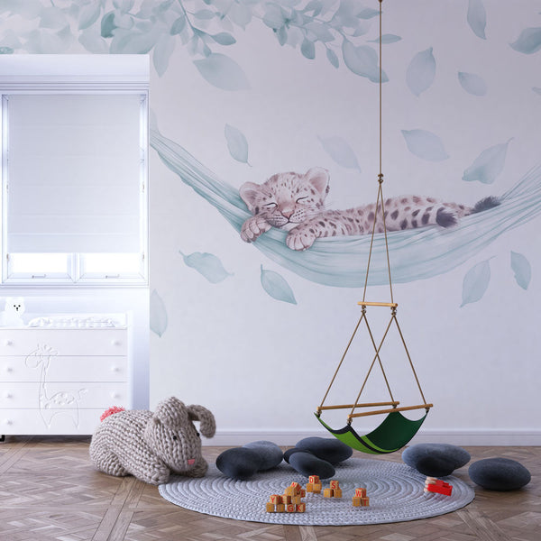 Animal Wallpaper | Baby Leopard in a Hammock Wall Mural