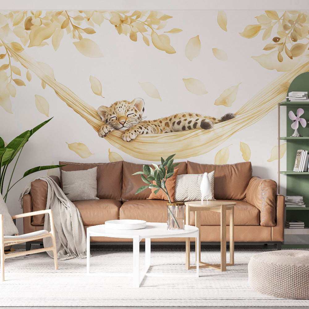 Baby Leopard Wallpaper | Soft Golden Nursery Wall Mural