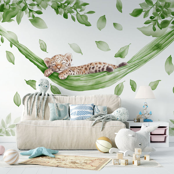 Baby Leopard Wallpaper | Poetic Jungle Wall Mural