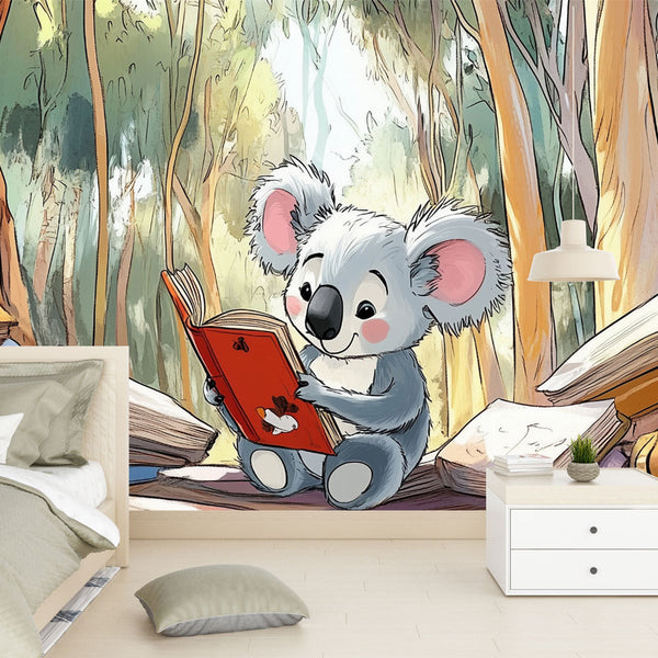 Reading Koala Wallpaper | Enchanting Forest Wall Mural