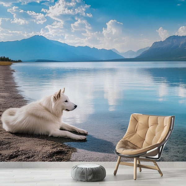 Lake Mountain Dog Wallpaper | Nature Wall Mural