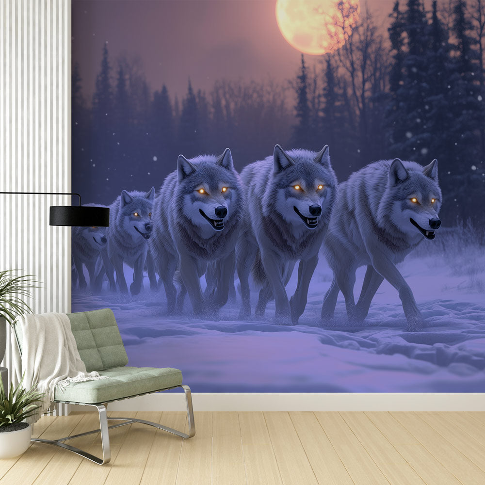 Wolf Pack Wallpaper | Full Moon Wall Mural