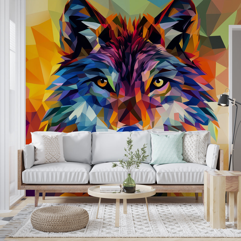 Geometric Wolf Wallpaper | Colorful Polygonal Wall Mural