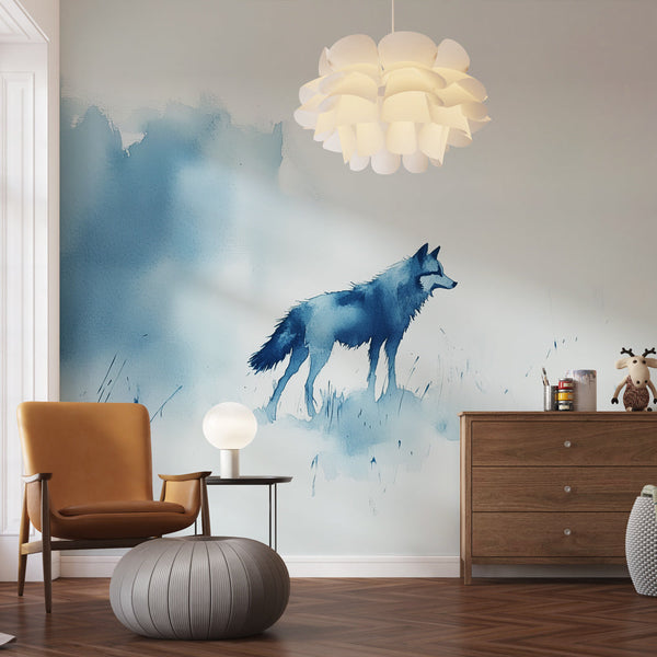 Wolf Watercolor Wallpaper | Misty Illustration Wall Mural