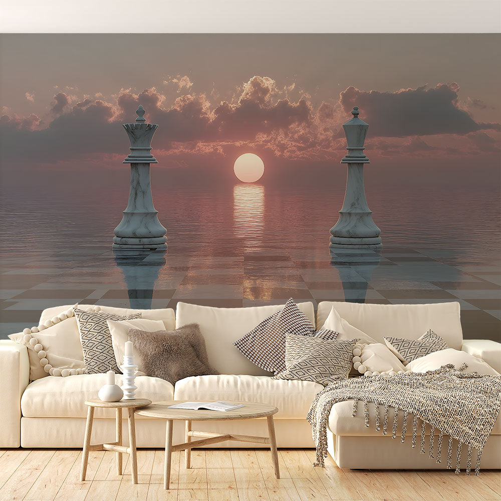 Chessboard Wallpaper | Sunset Seascape Wall Mural