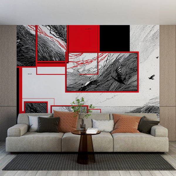 Graphic Wallpaper | Abstract Black, White and Red Art