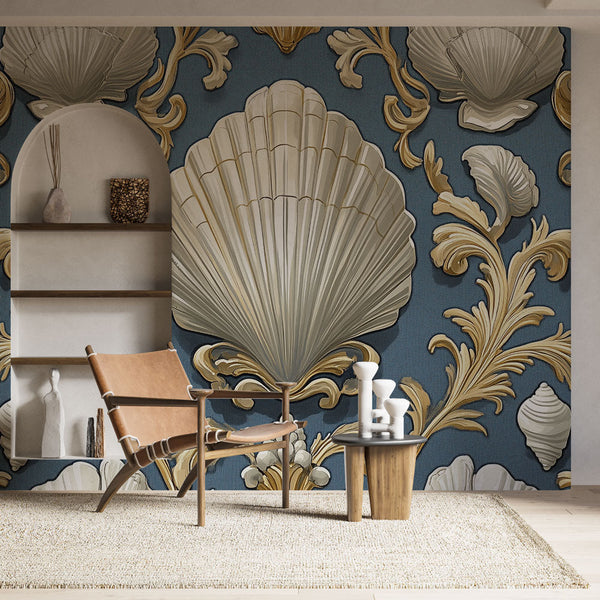 Seashell Wallpaper | Refined Gold Motif Wall Mural